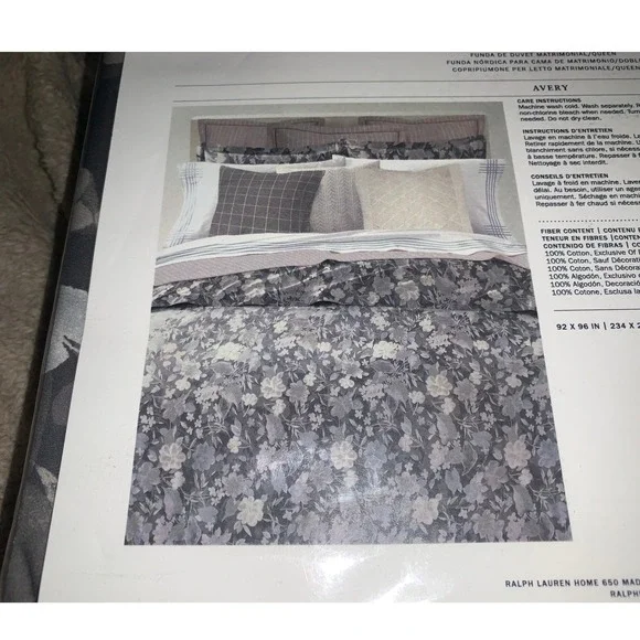 Ralph Lauren Avery Full Queen Duvet Cover Floral Grey White Luxury Bedding - Picture 11 of 13